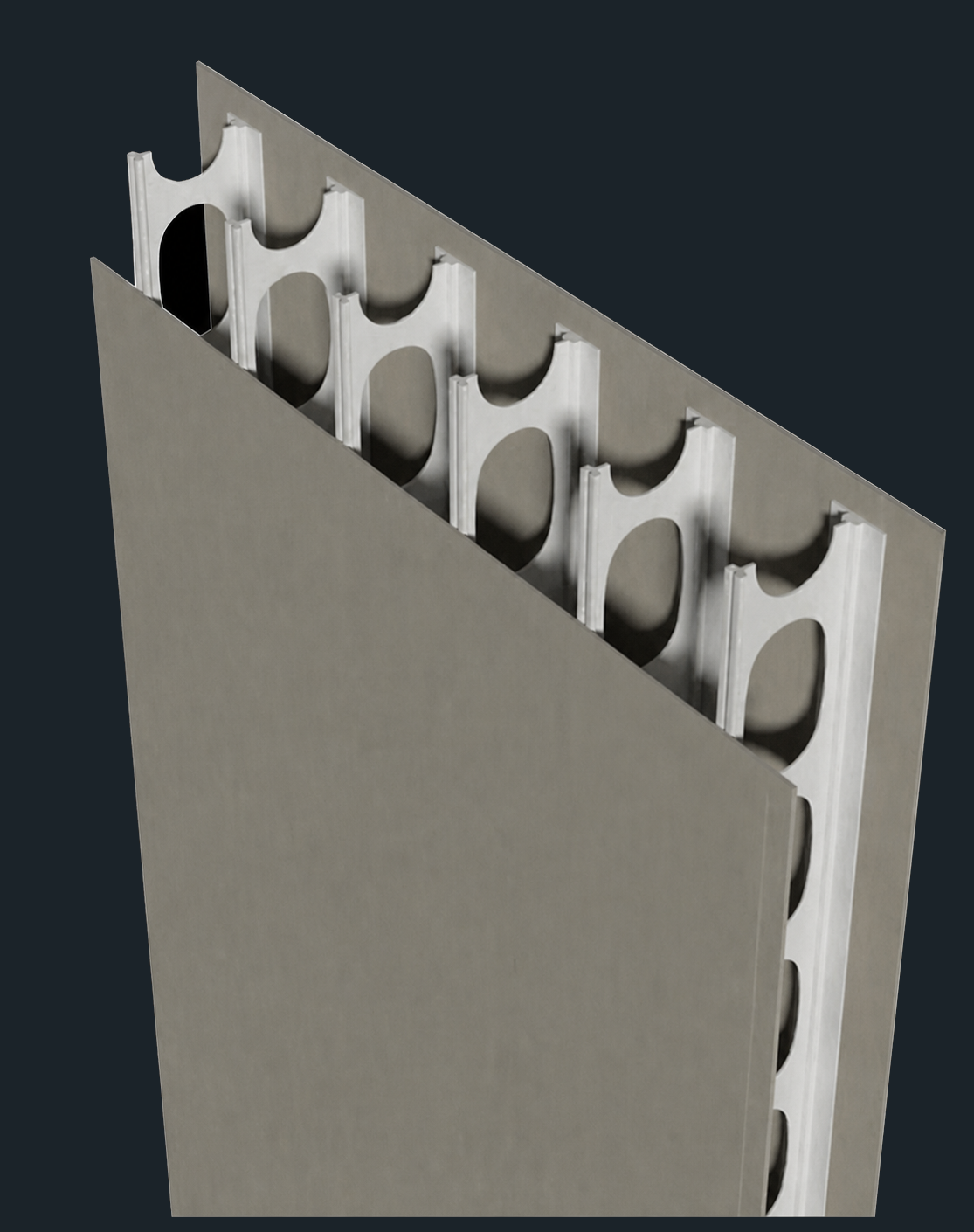FastForm fibre-cement panel and PVC connector system on the shared charcoal card background