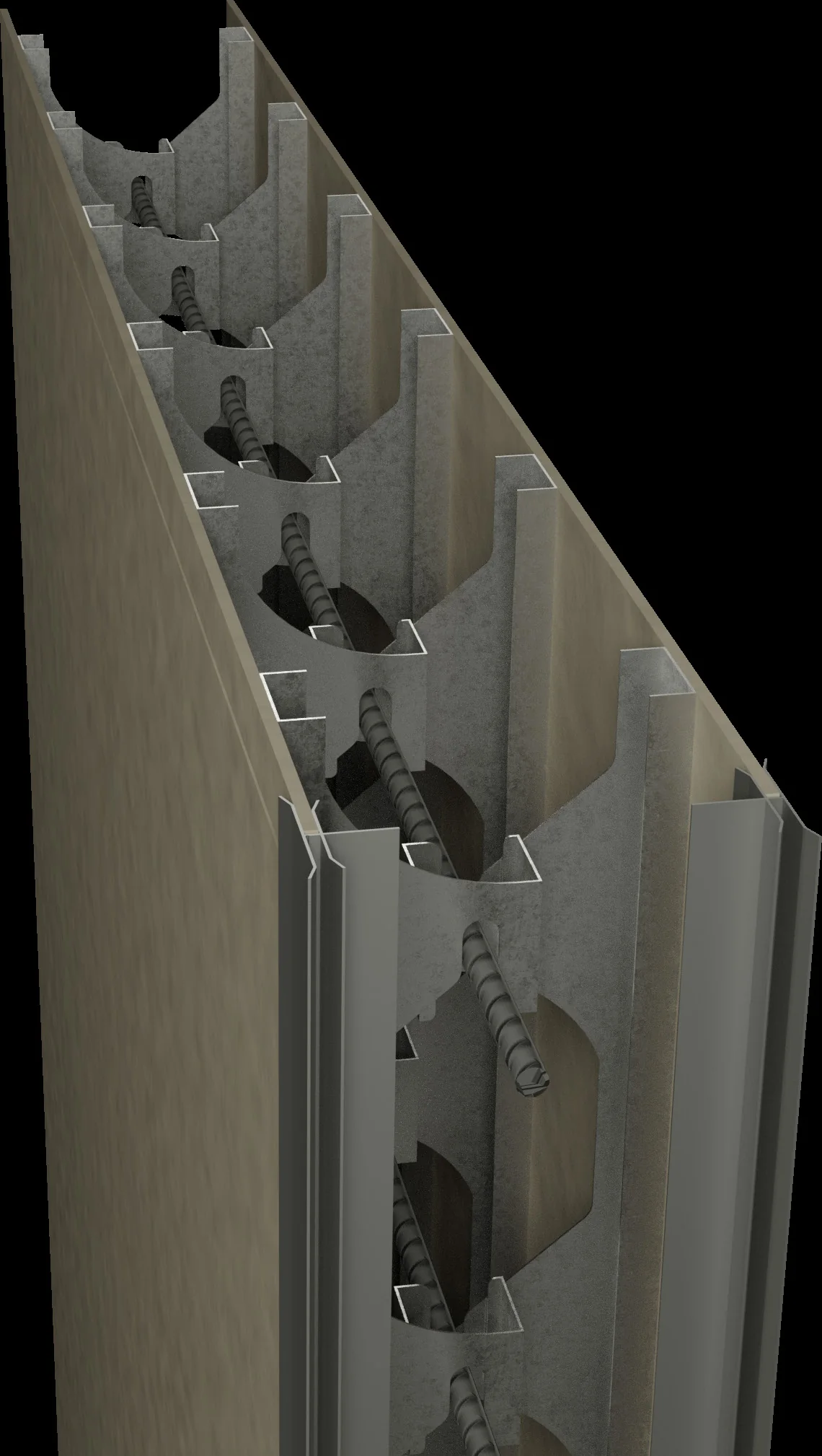 RL162 panels locked together by reinforcing steel