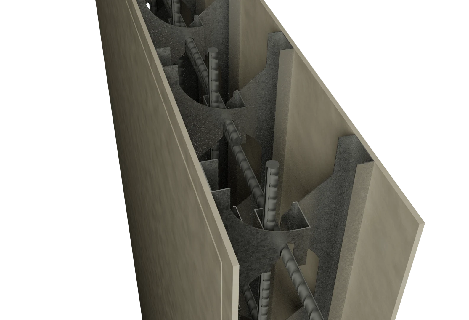 ReoLok RL162 close-up — reinforcing bar locked by the fibre-cement panel hook system